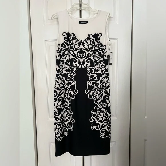 nine west black and white dress Nine West 10588854 - Short Cotton Knit A-Line Dress main image 0